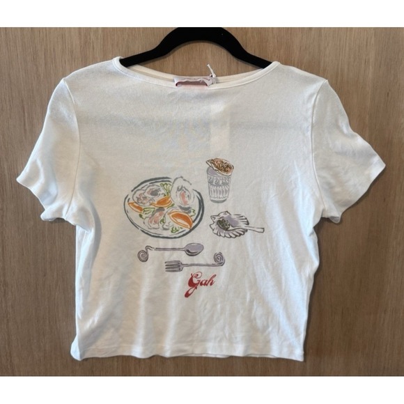 Lisa Says Gah Tops - Lisa Says Gah Alex Shrunken Graphic Tee Caviar Dreams Scene Size L NEW Orig $78